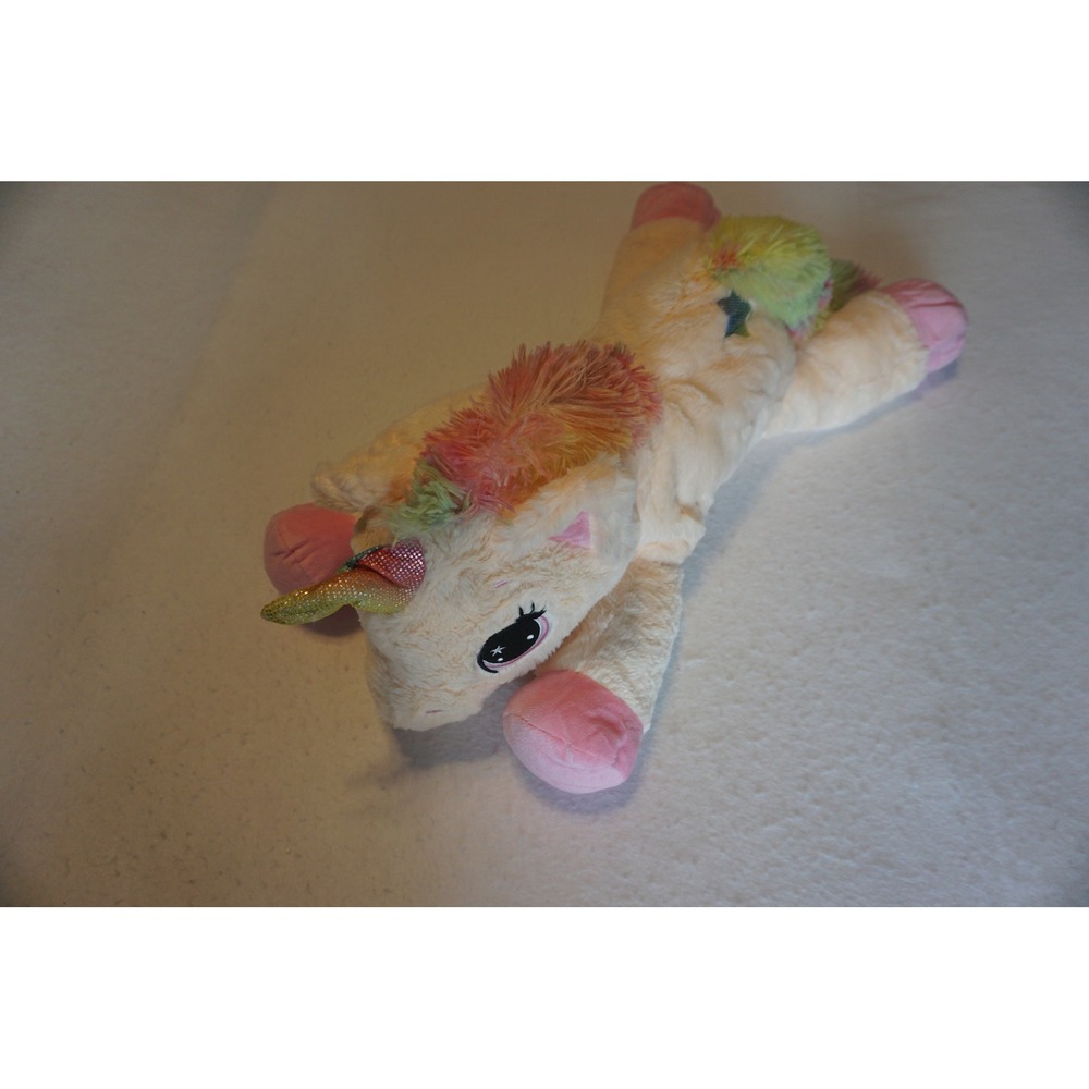 Unicorn Plush Stuffed Animal Cream Pink Pastel Rainbow Mane 25 Inch Star Patch